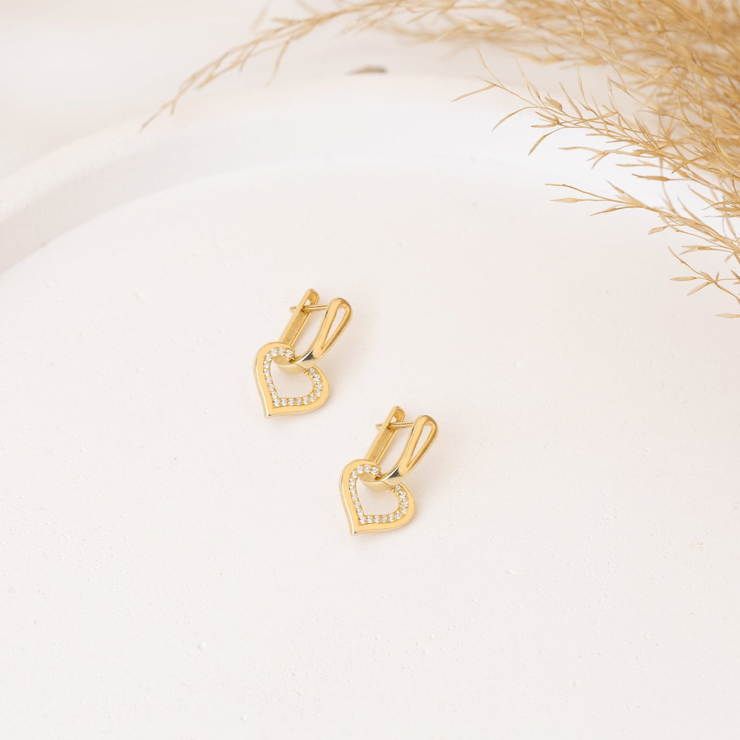 925 Sterling Silver Dangle Diamond Pave Heart Hoop Earrings