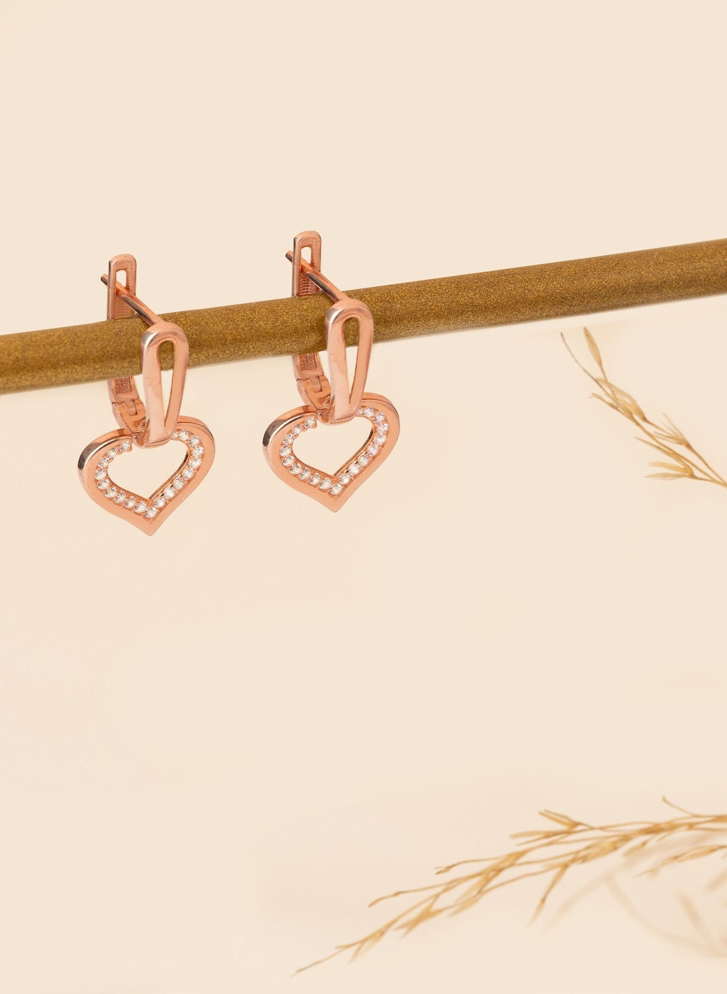 925 Sterling Silver Dangle Diamond Pave Heart Hoop Earrings