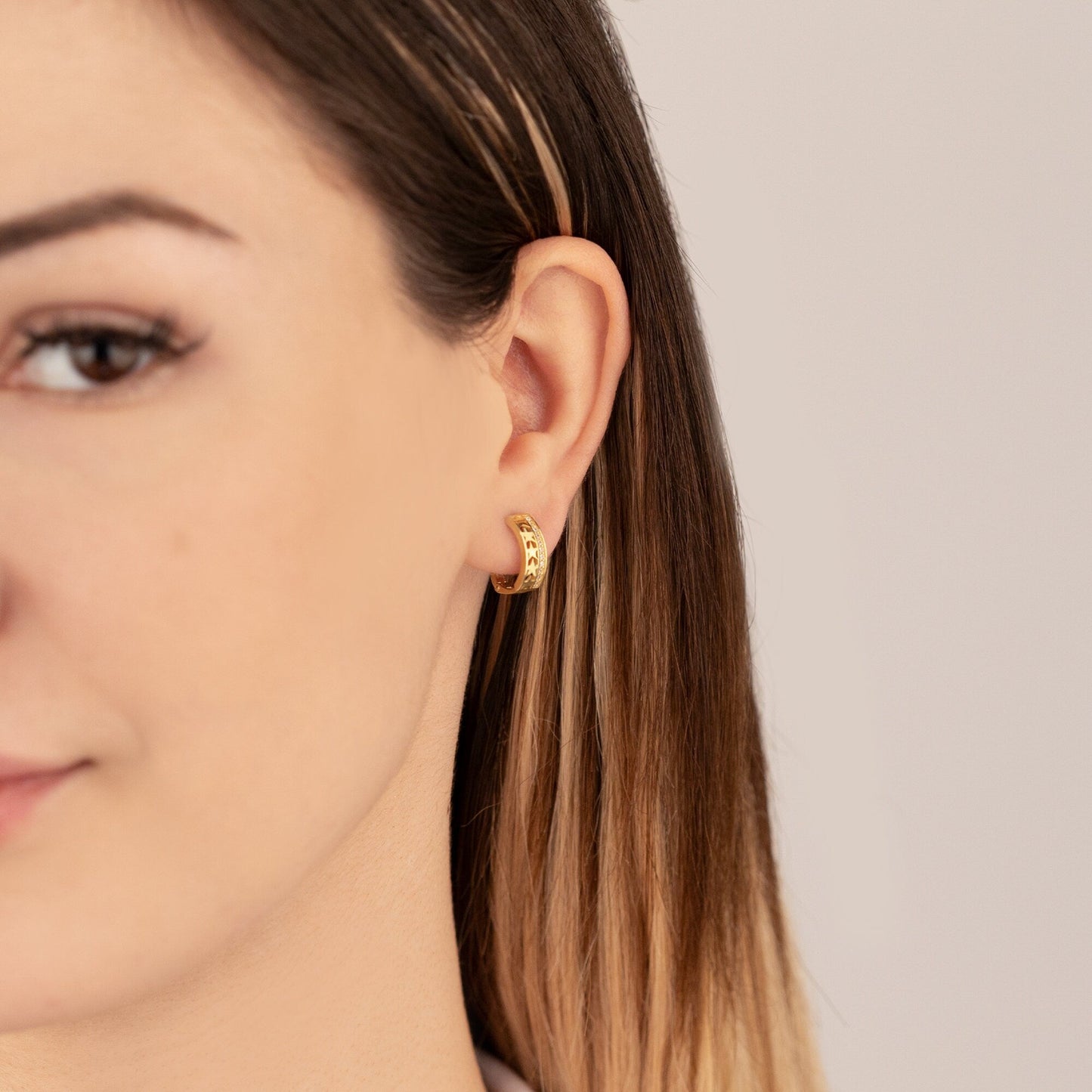 925 Sterling Silver Half Diamond Pave Half Stars Hoop Earrings