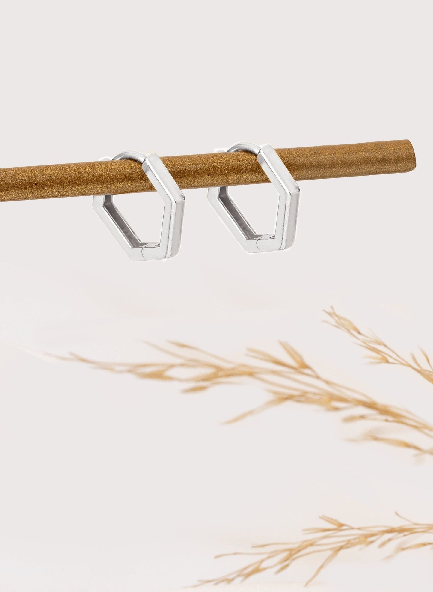 925 Sterling Silver Chunky Hexagon Hoop Earrings