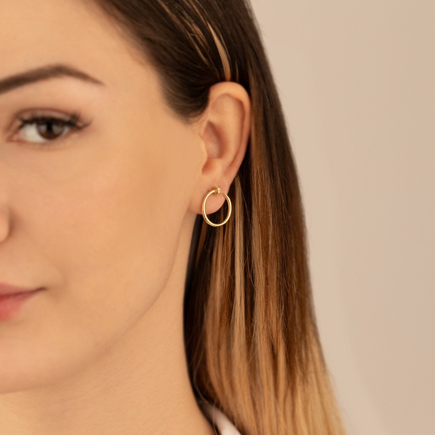 925 Sterling Silver Pave Cylinder Circle Stud Earrings