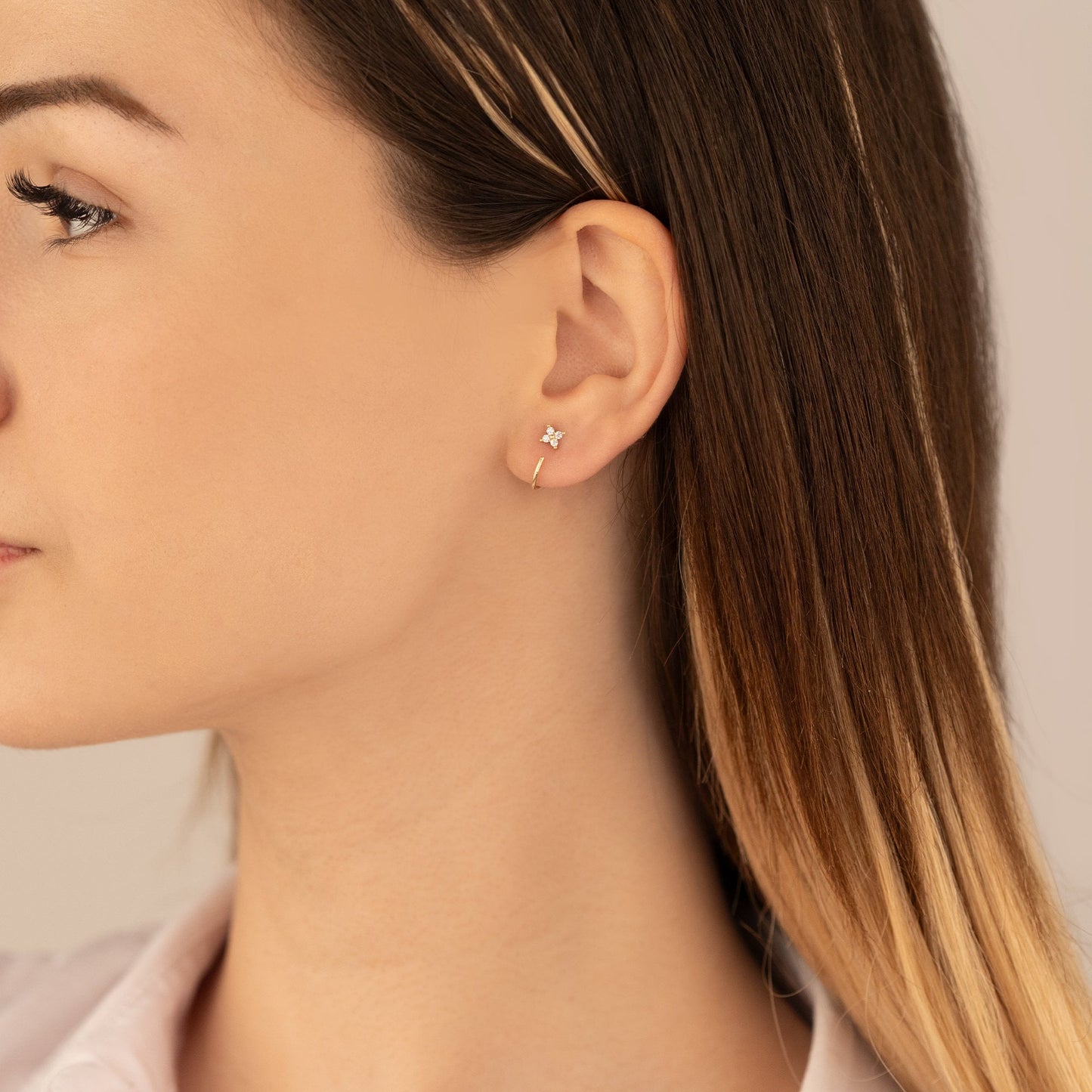 925 Sterling Silver Pave Star C Hoop Earrings