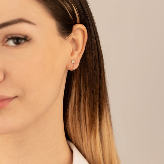 925 Sterling Silver Pave Star C Hoop Earrings