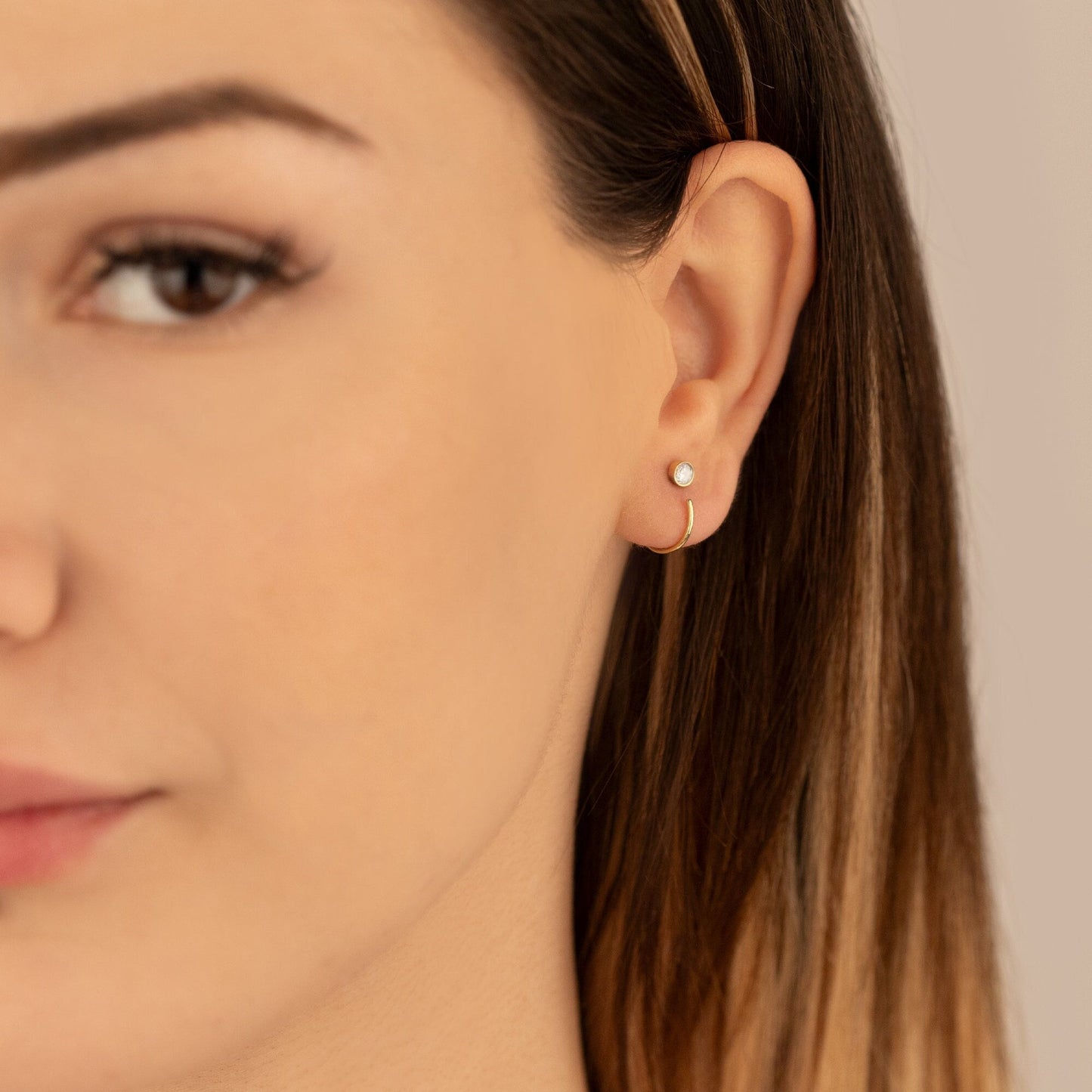 925 Sterling Silver Solitaire Diamond C Hoop Earrings