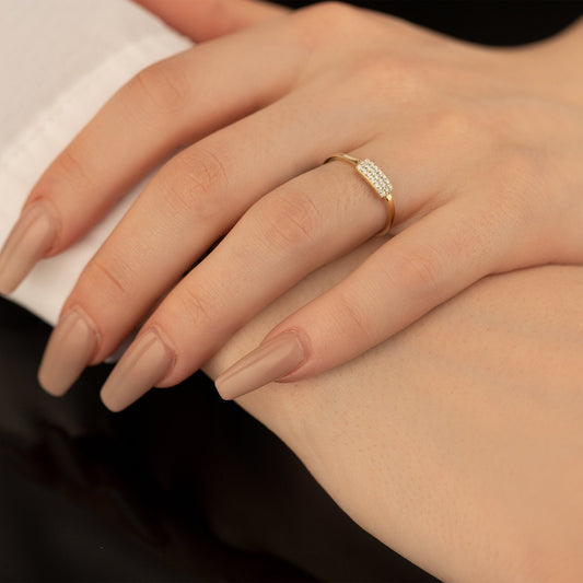 925 Sterling Silver Diamond Pave Rectangle Bar Ring