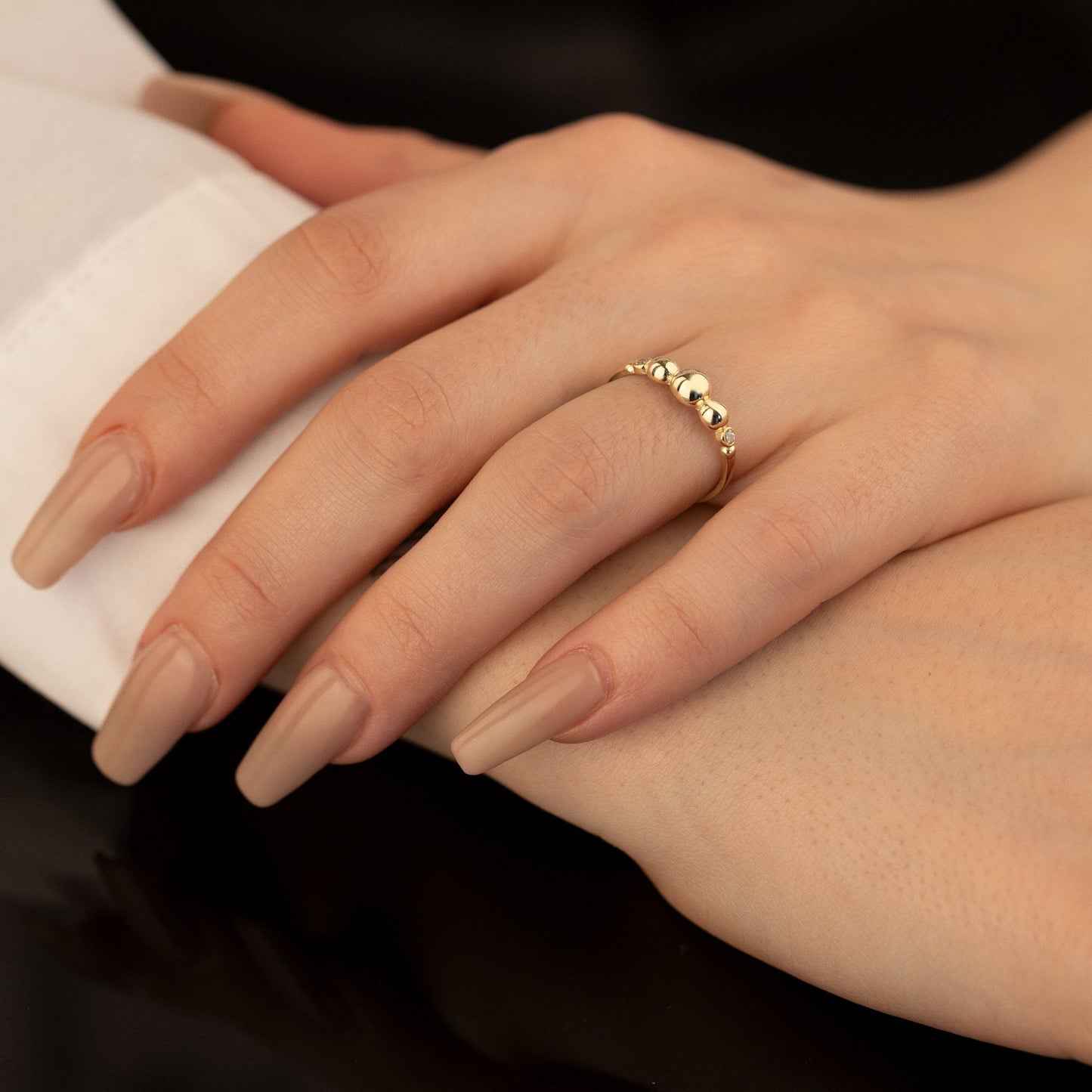 925 Sterling Silver Diamond Pave Silver Beads Ring