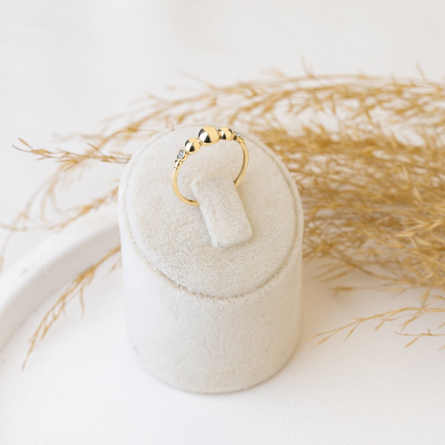 925 Sterling Silver Diamond Pave Silver Beads Ring