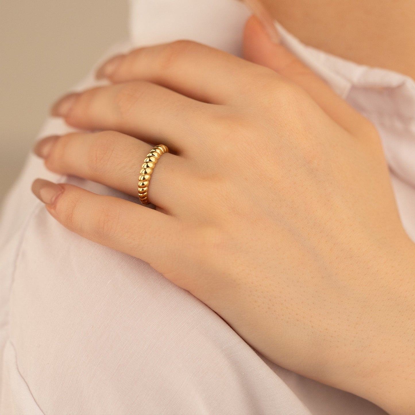 925 Sterling Silver Retro Beads Vintage Style Ring