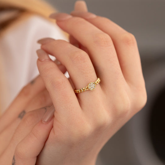 925 Sterling Silver Curb Chain Diamond Pave Signet Ring