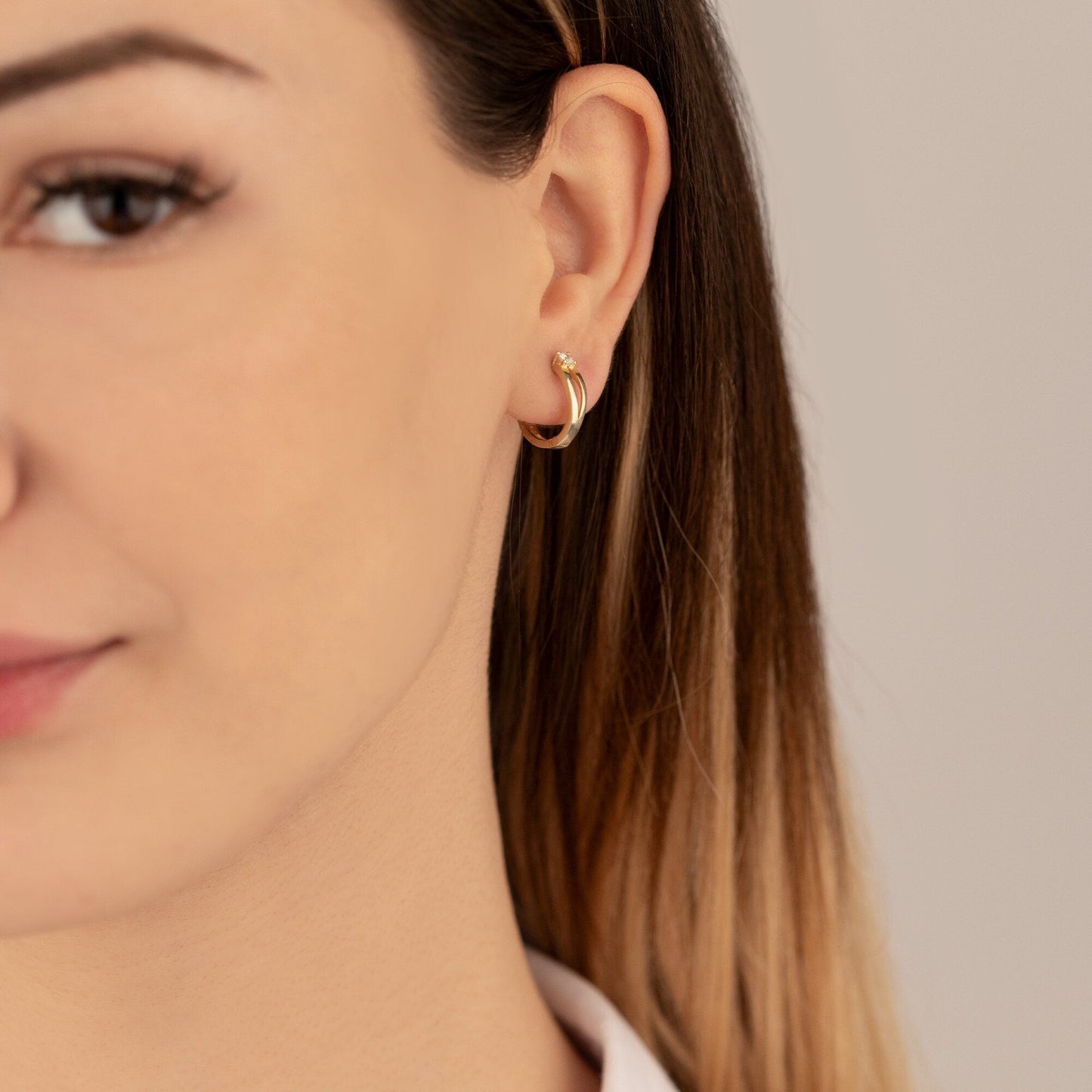 925 Sterling Silver Split Hoop Earrings with Diamond