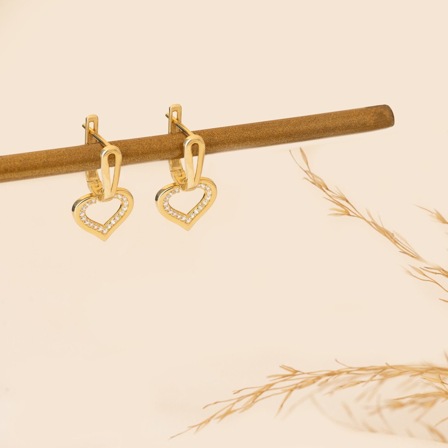 925 Sterling Silver Dangle Diamond Pave Heart Hoop Earrings