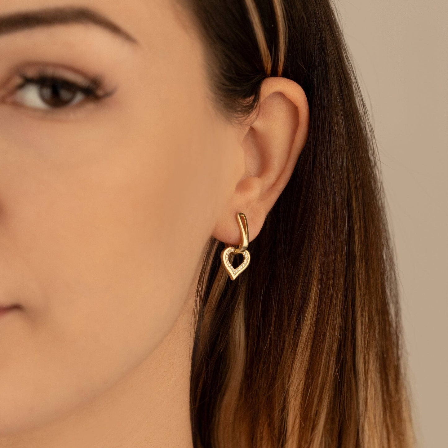 925 Sterling Silver Dangle Diamond Pave Heart Hoop Earrings