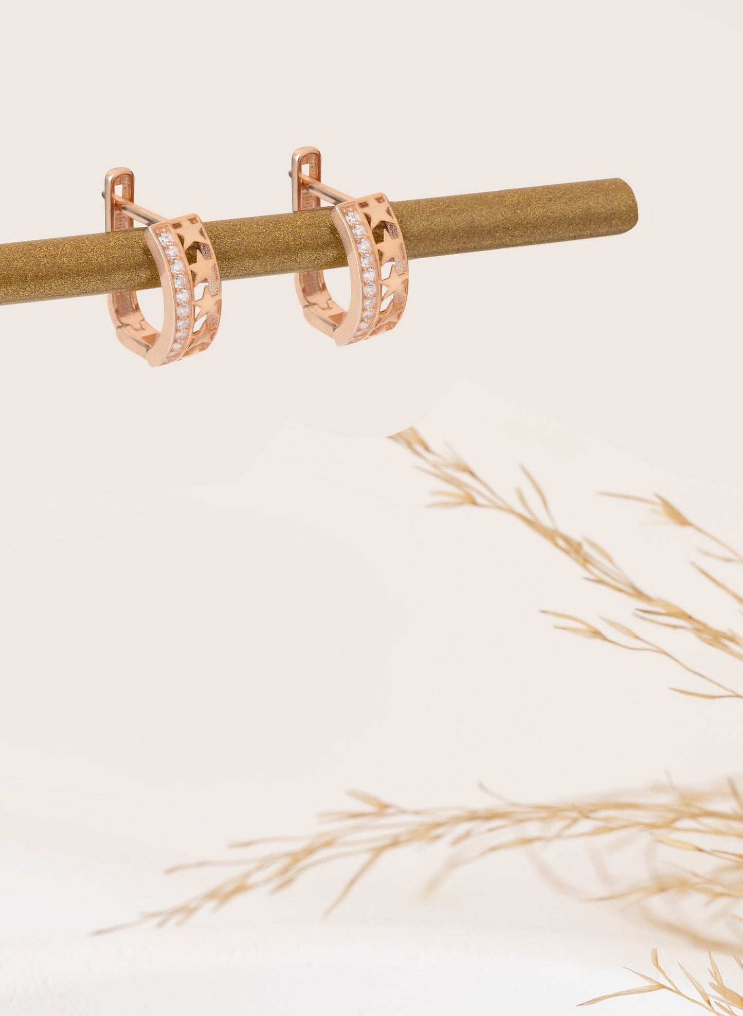 925 Sterling Silver Half Diamond Pave Half Stars Hoop Earrings