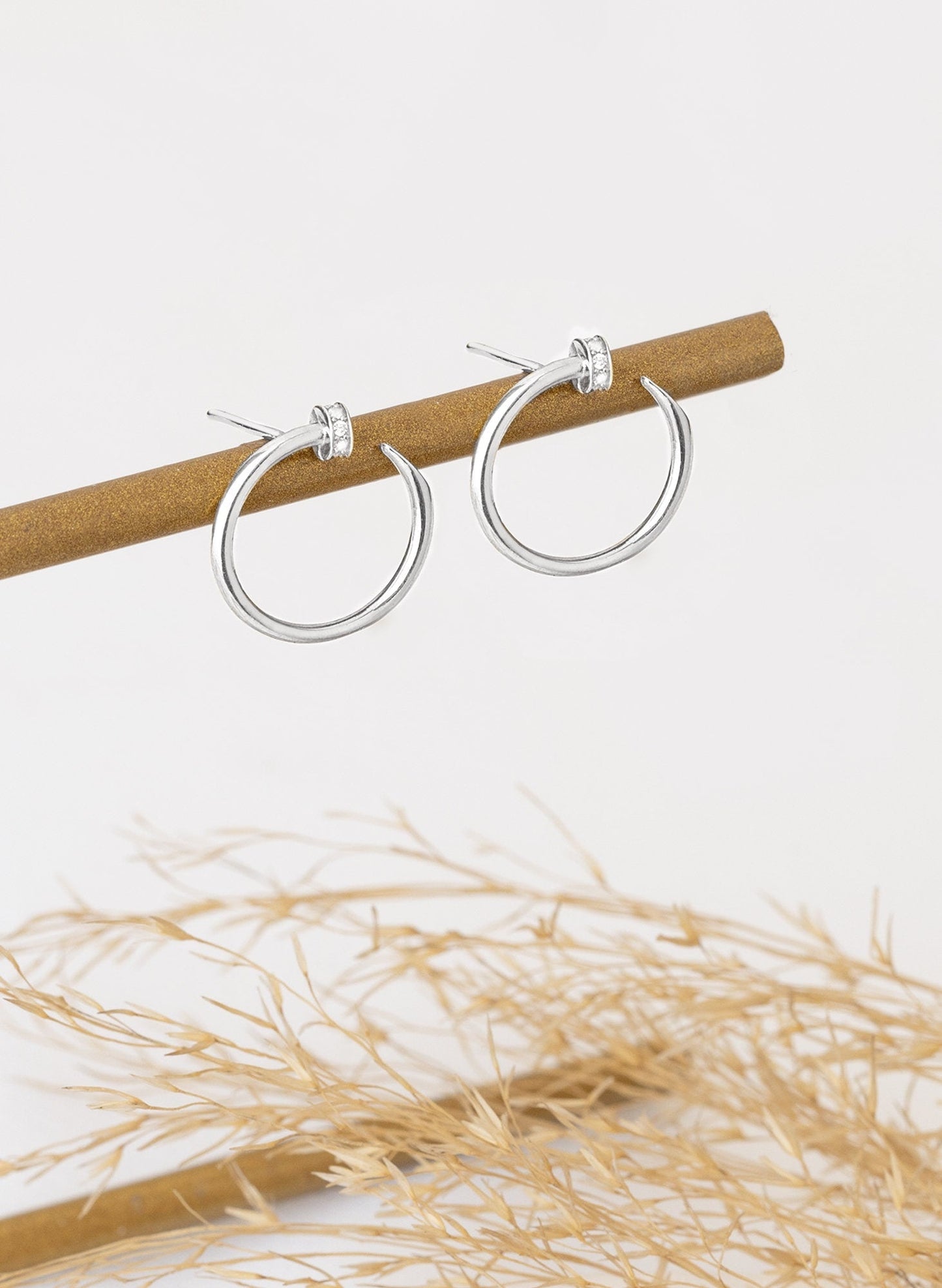 925 Sterling Silver Pave Cylinder Circle Stud Earrings