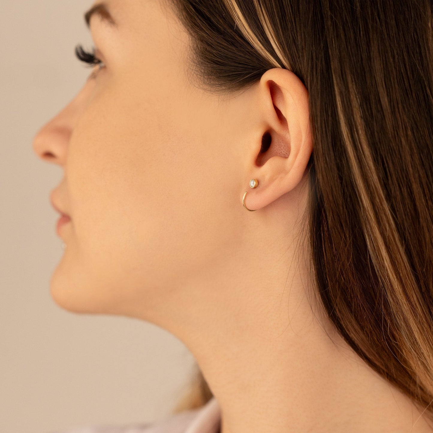 925 Sterling Silver Solitaire Diamond C Hoop Earrings