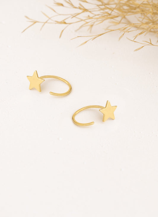 925 Sterling Silver Star C Hoop Earrings