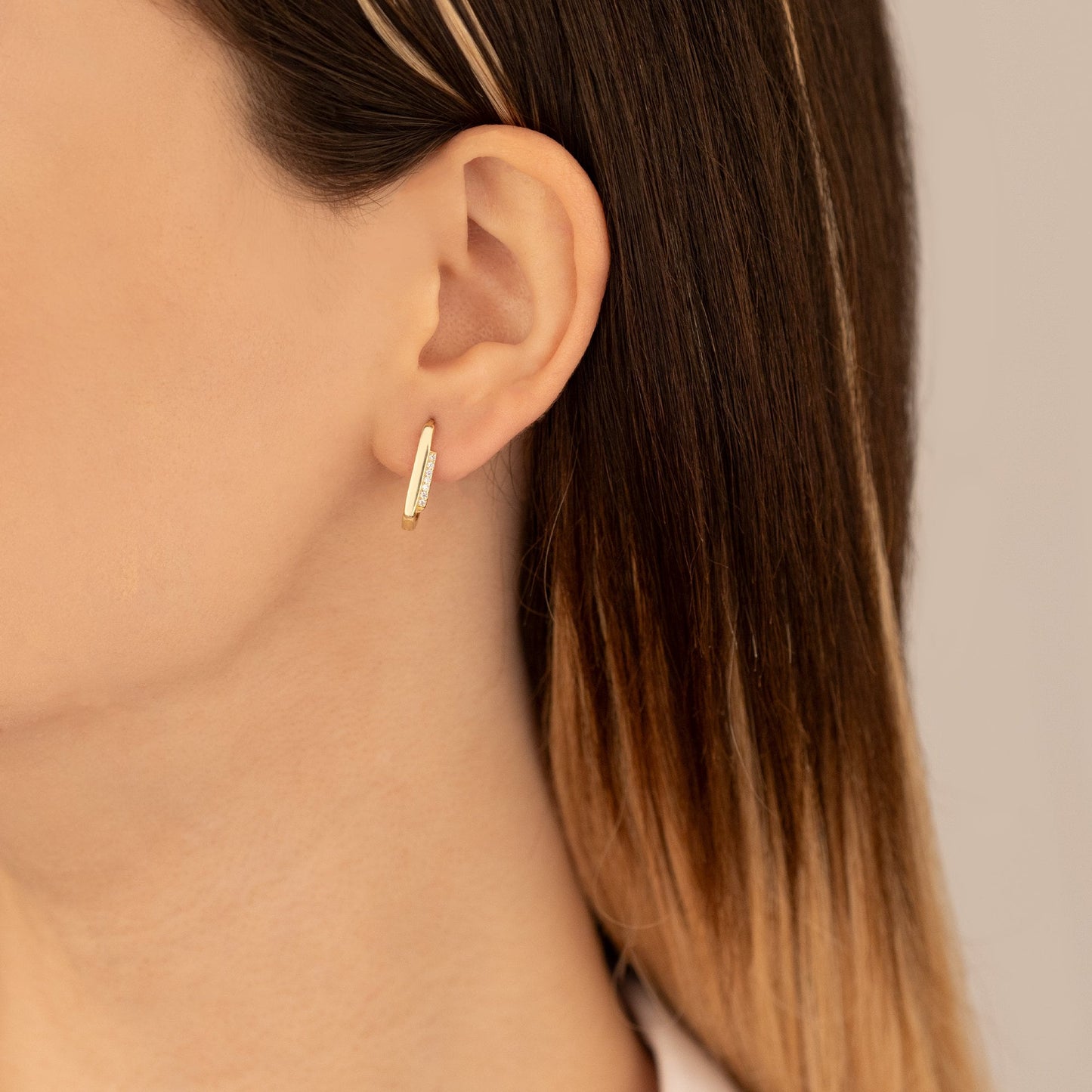 925 Sterling Silver Side Diamond Pave Hoop Earrings