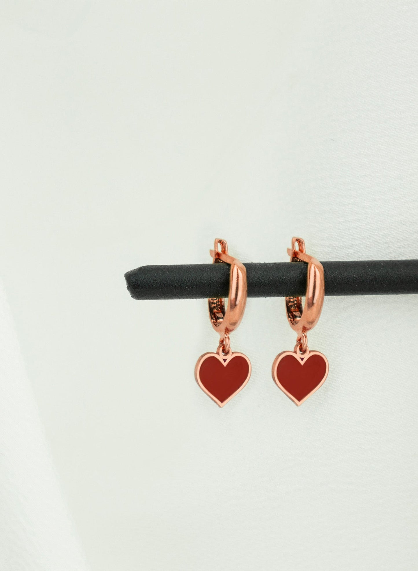 925 Sterling Silver Red Heart Hoop Earring