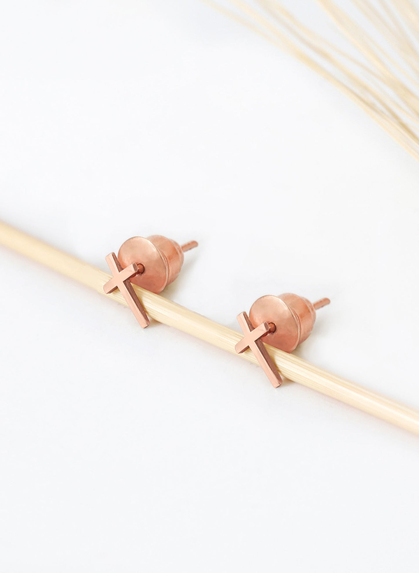 14K Solid Gold Tiny Cross Earrings