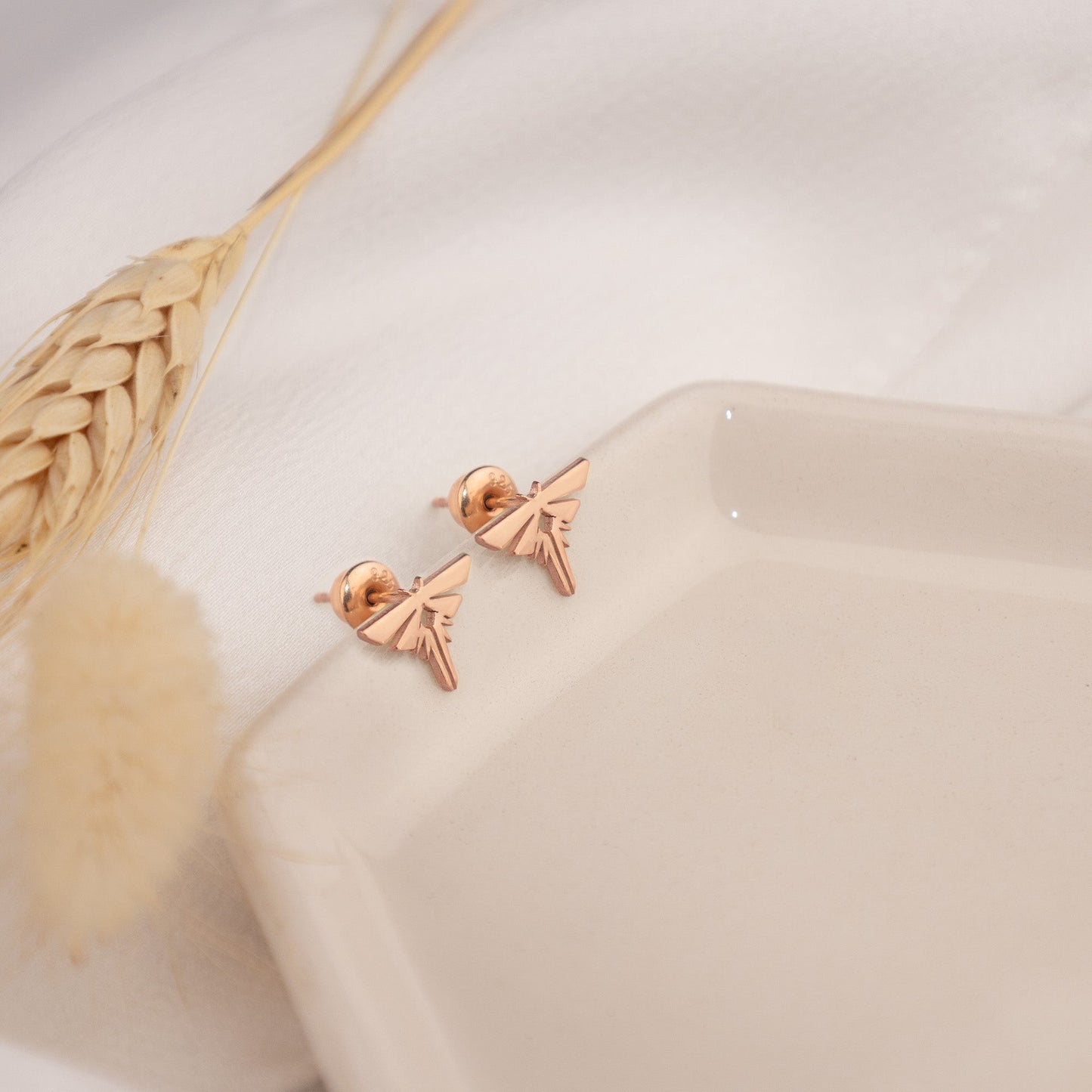 14K Solid Gold Firefly Stud Earrings