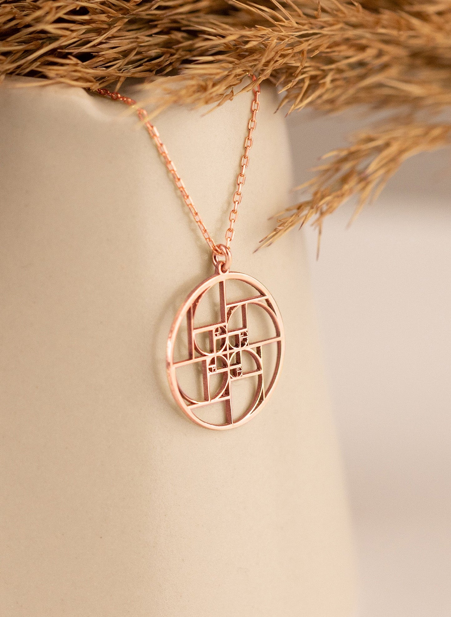 14K Solid Gold Fibonacci's Golden Ratio Necklace