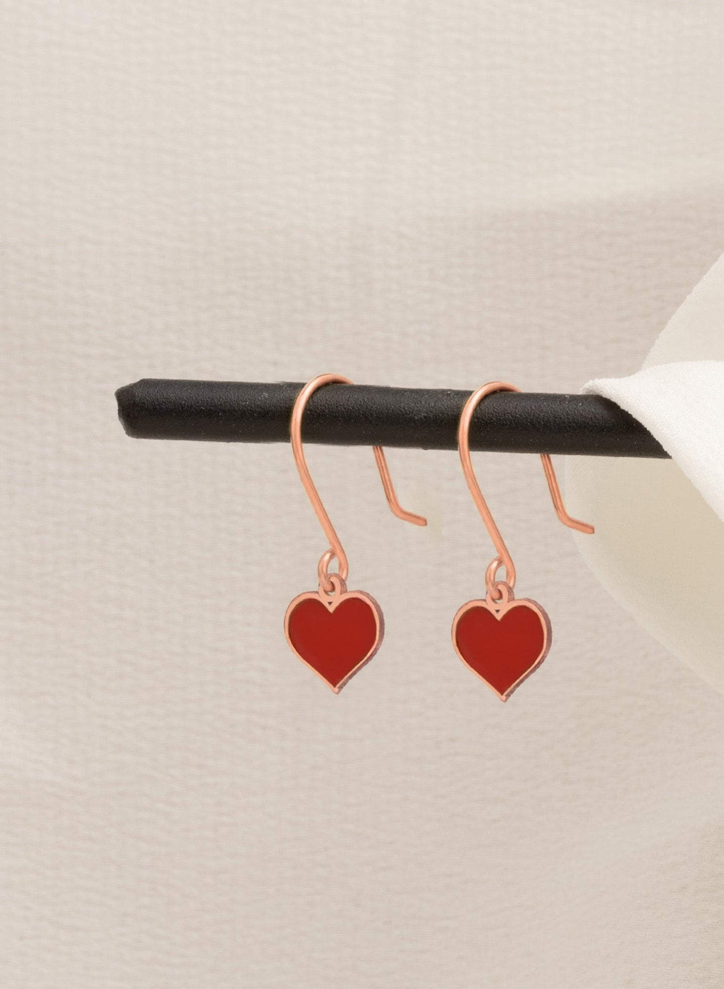 14K Solid Gold Dangle Red Heart Earring