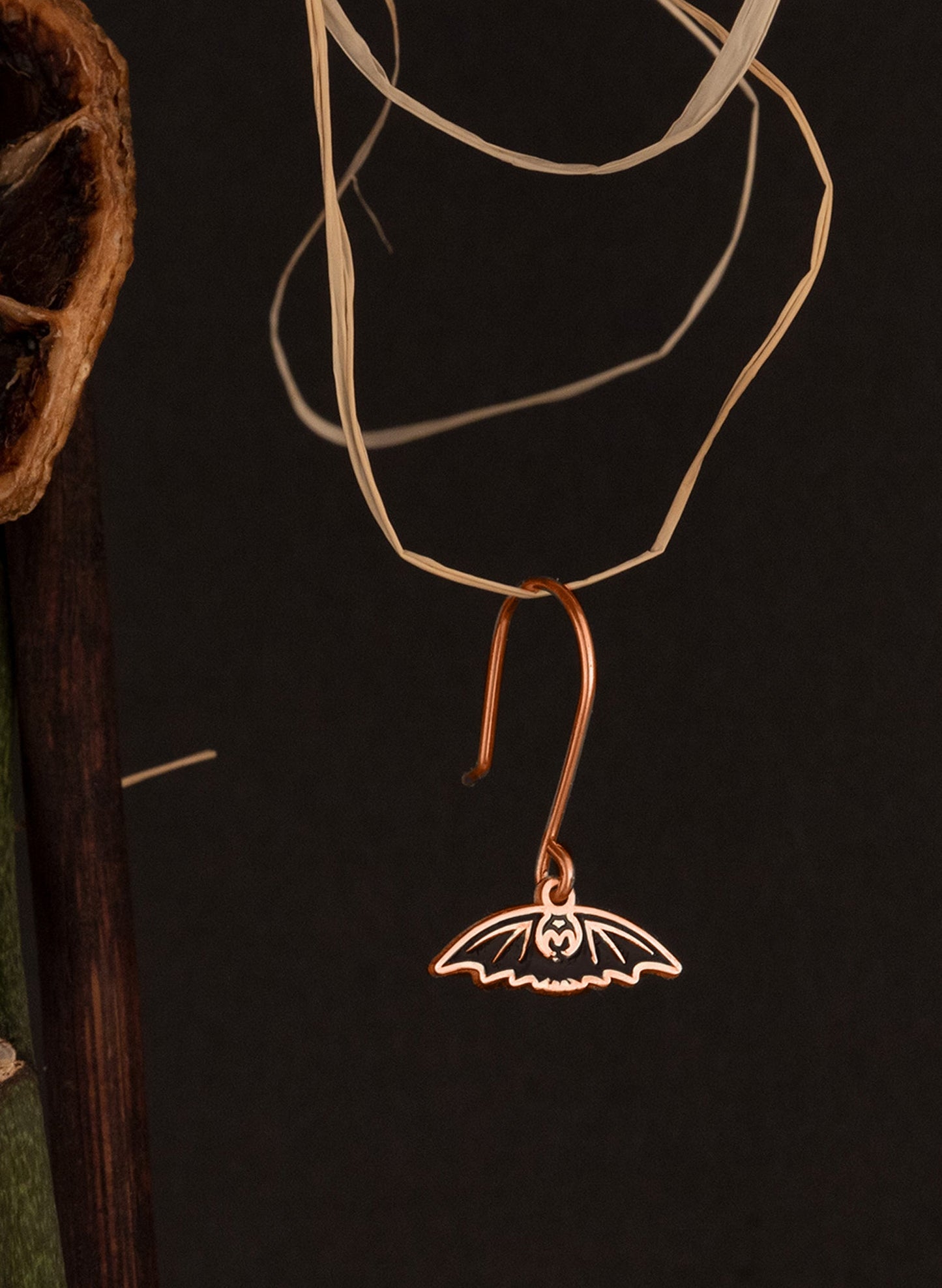 Dangle and Threader Tiny Black Bat Earring - Halloween Gift