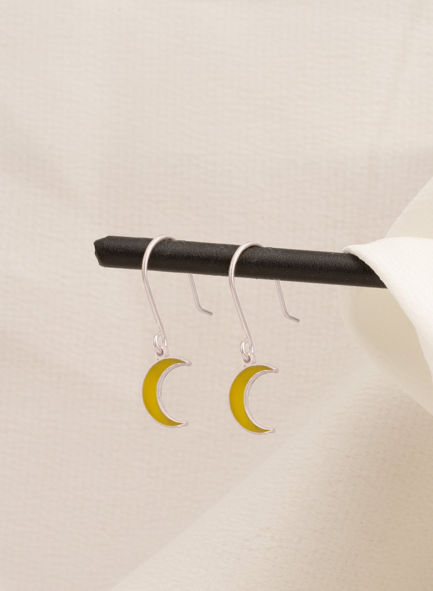 Enamel Dainty Moon Earring - Valentine's Day Gift - Crescent Moon - Yellow Moon Earrings - Minimalist Earring - Celestial Jewelry