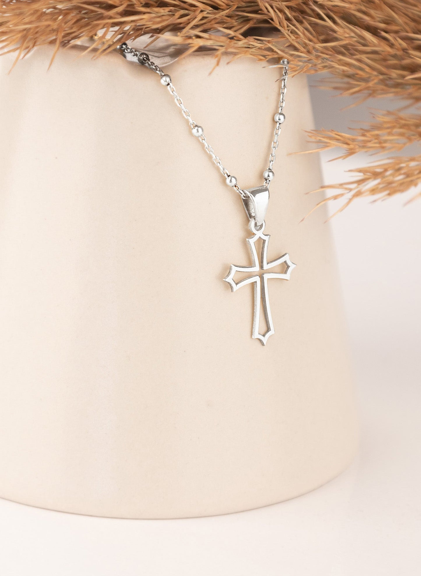 925 Sterling Silver Budded Cross Necklace