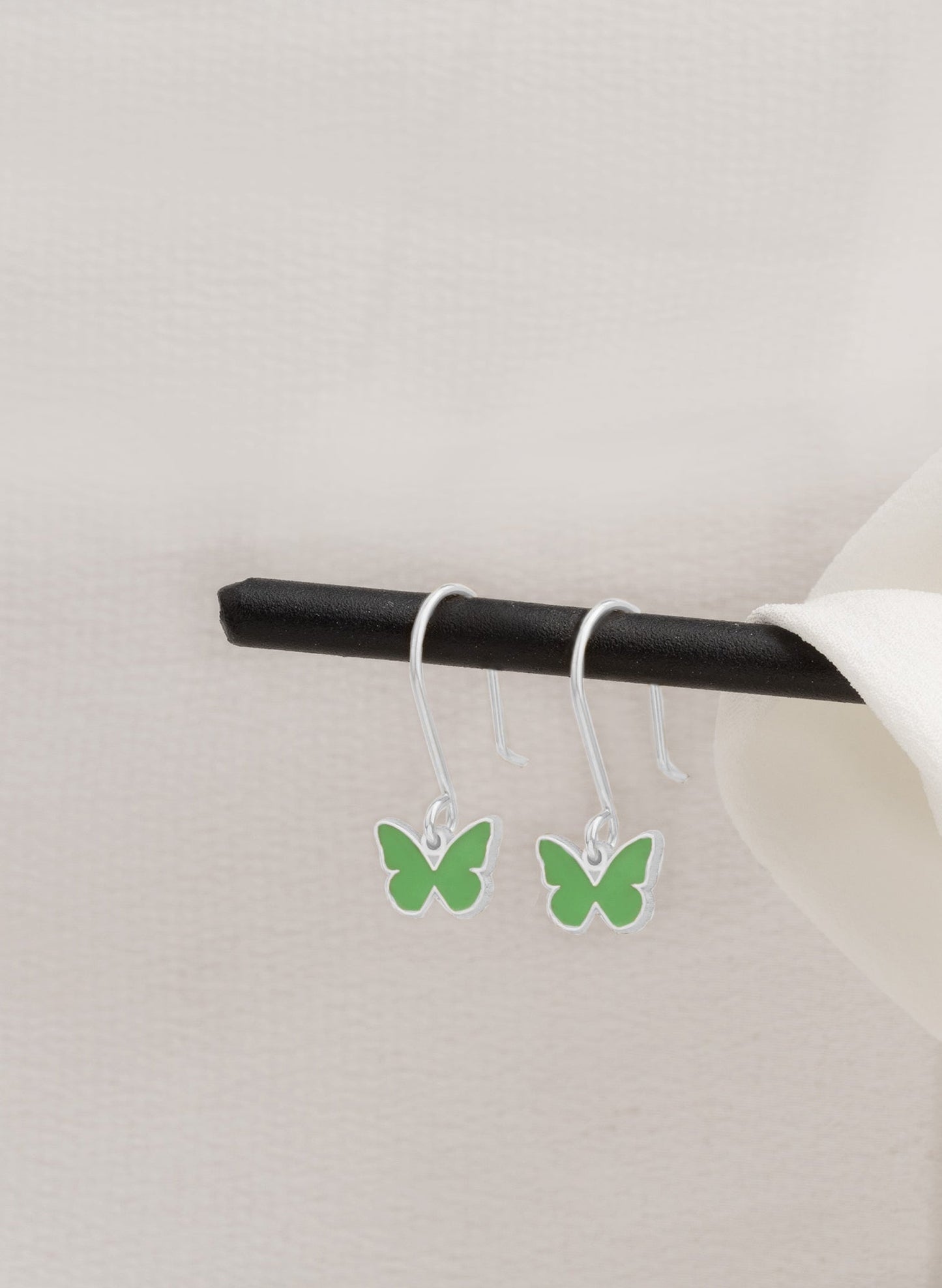 925 Sterling Silver Green Enamel Butterfly Earrings