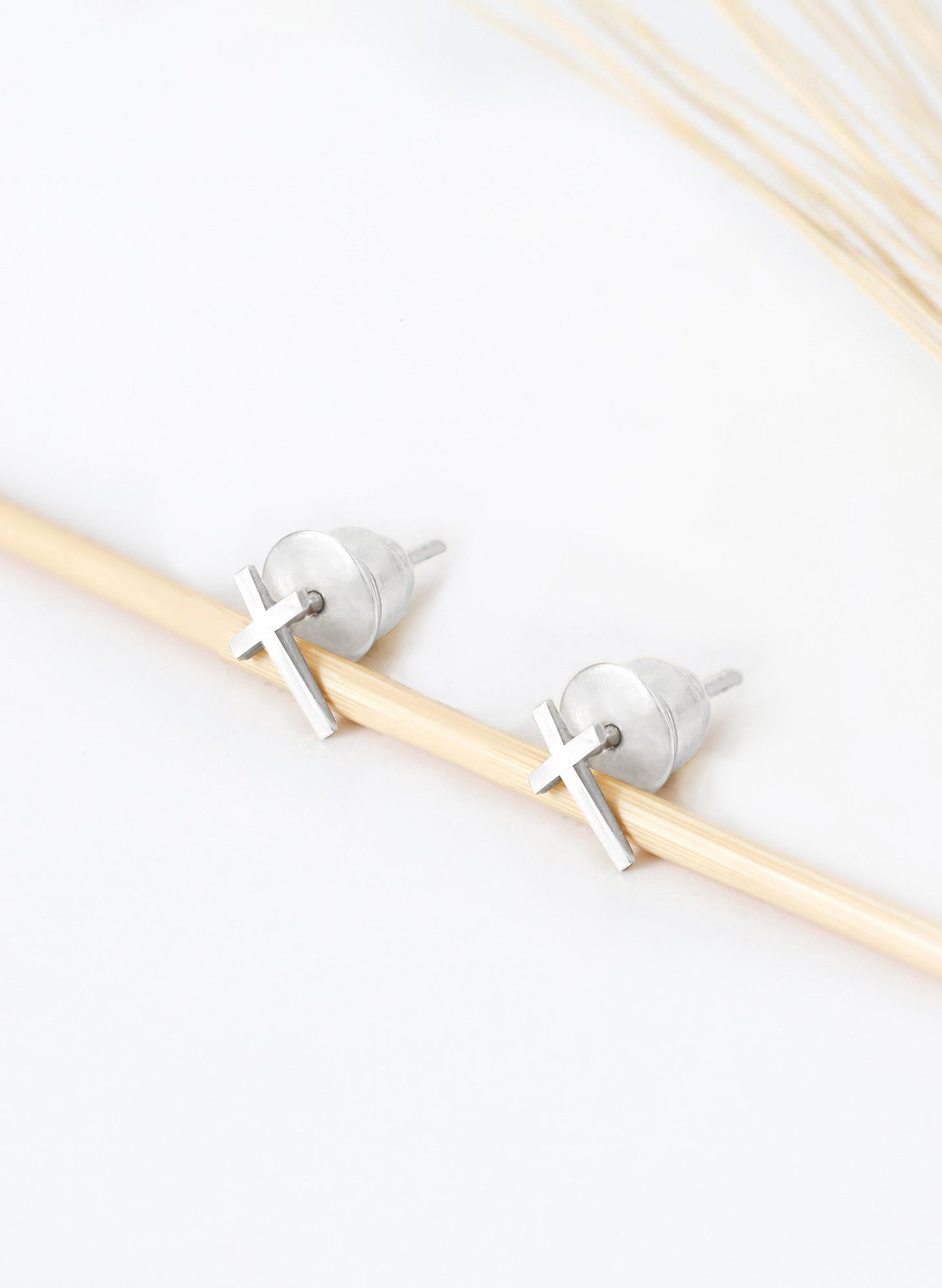 14K Solid Gold Tiny Cross Earrings