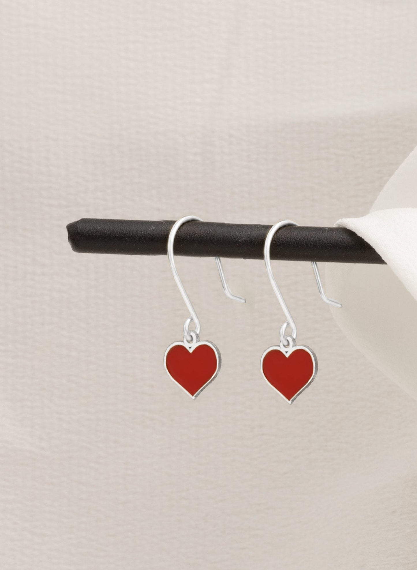 925 Sterling Silver Red Enamel Heart Earring