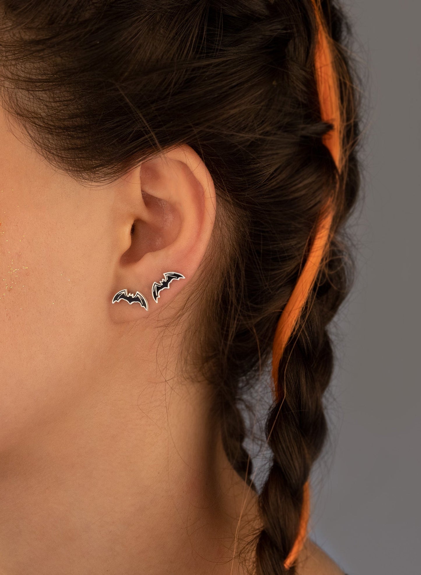 925 Sterling Silver Enamel Black Bat Earring - Halloween Gift