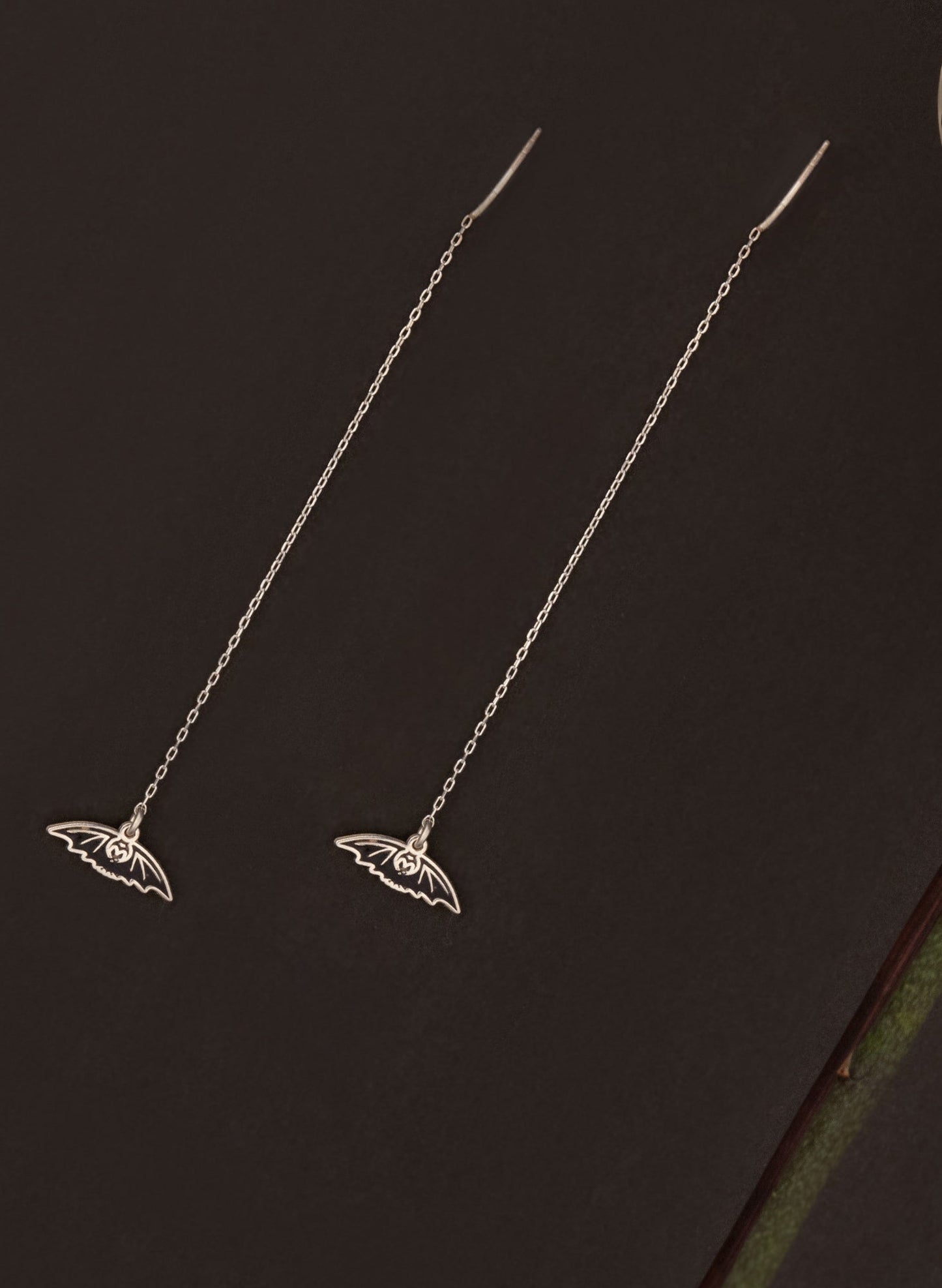 Dangle and Threader Tiny Black Bat Earring - Halloween Gift