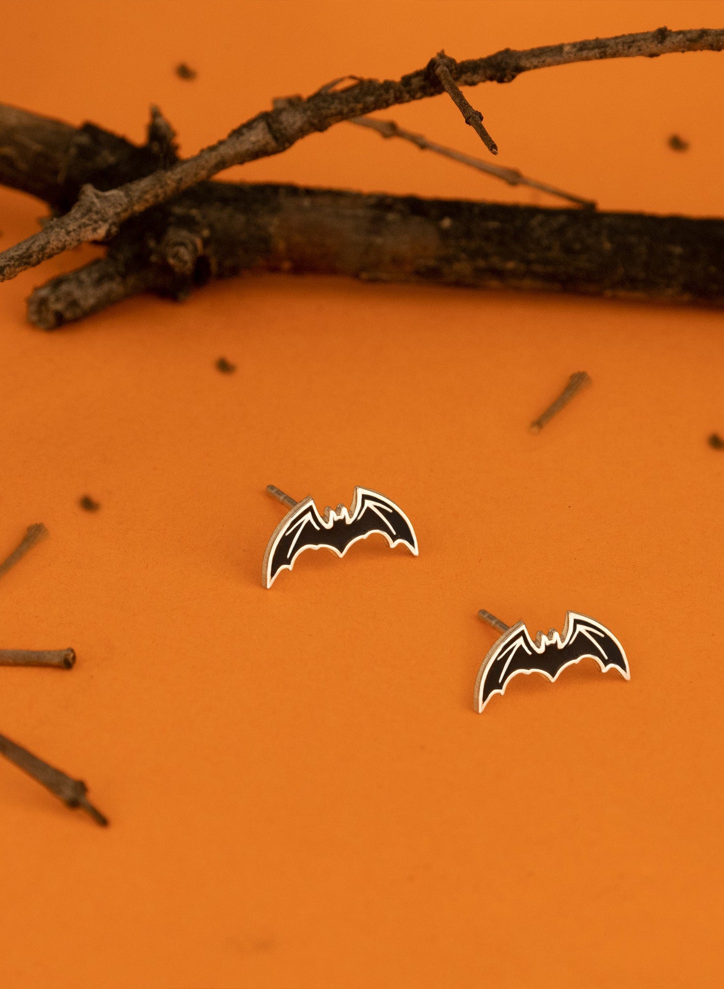 925 Sterling Silver Enamel Black Bat Earring - Halloween Gift