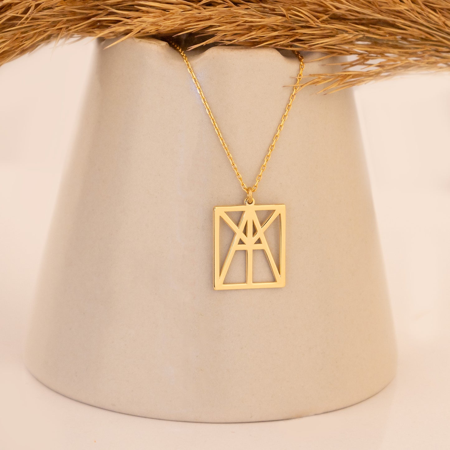 14K Gold Unique Design Name Logo Necklace