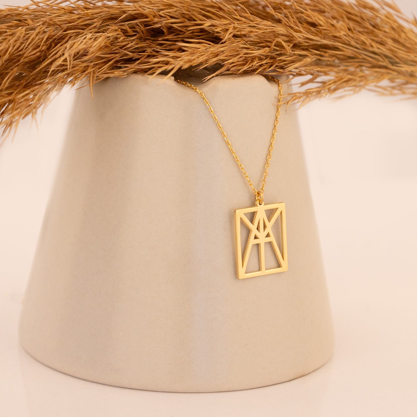14K Gold Unique Design Name Logo Necklace