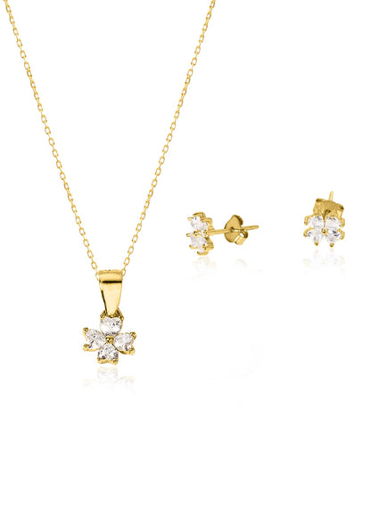925 Sterling Silver Clover Diamond Shape Set 2 Pieces: Necklace & Earrings
