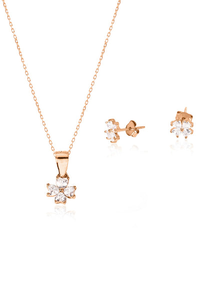 925 Sterling Silver Clover Diamond Shape Set 2 Pieces: Necklace & Earrings