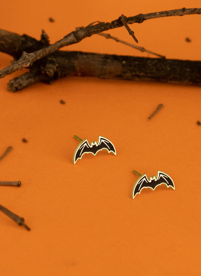 925 Sterling Silver Enamel Black Bat Earring - Halloween Gift