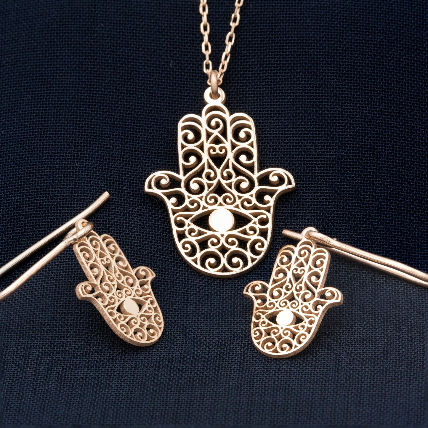 925 Sterling Silver Hand of Hamsa Necklace and Earrings Set