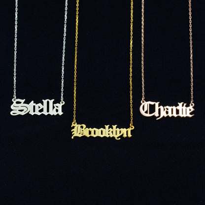925 Sterling Silver Personalized Old English Font Name Necklace