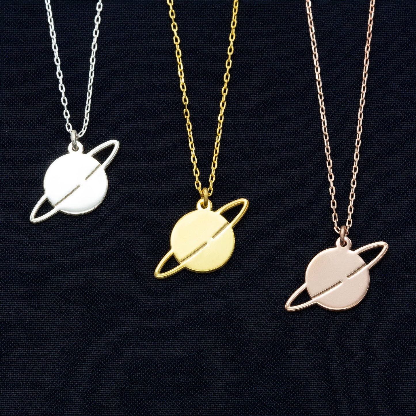 925 Sterling Silver Dainty Saturn Necklace