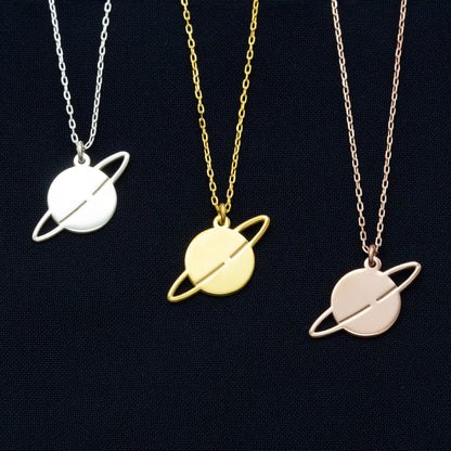 925 Sterling Silver Dainty Saturn Necklace