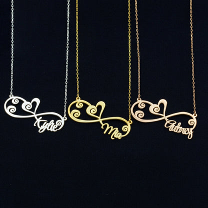 925 Sterling Silver Dainty Heart Infinity Name Necklace