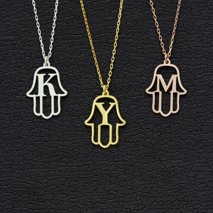 925 Sterling Silver Hand of Hamsa Initial Necklace