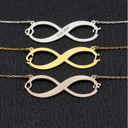 925 Sterling Silver Initials Infinity Necklace