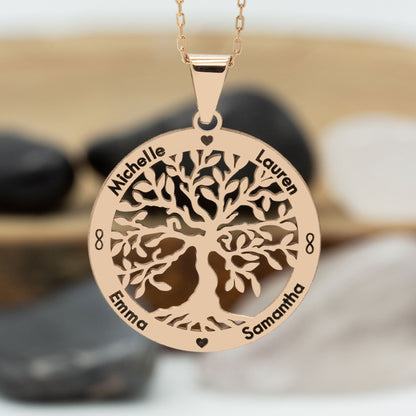 925 Sterling Silver Family Name Tree of Life Necklace