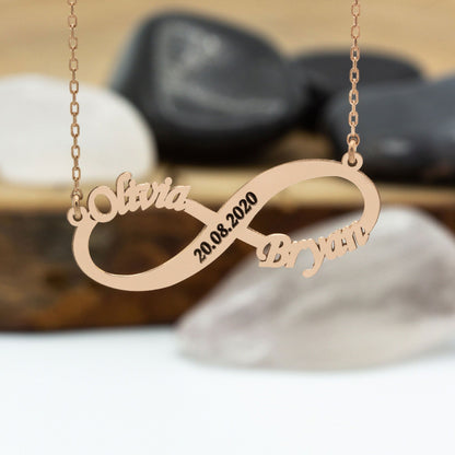 925 Sterling Silver Infinity Two Name Necklace