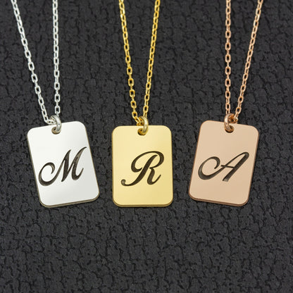 925 Sterling Silver Personalised Initial Tag Necklace Gold